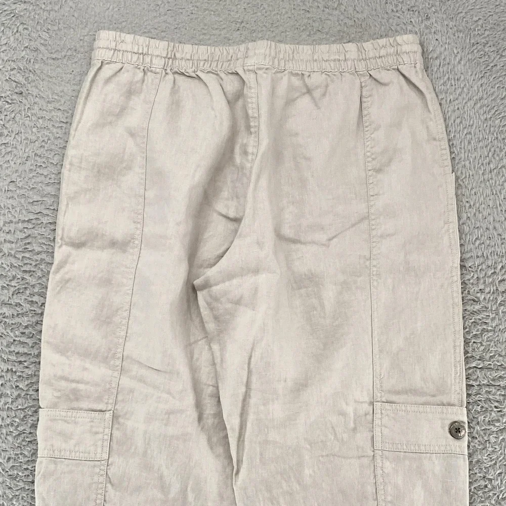 Garnet‎ Hill Linen Cargo Pants Womens Medium Gray Elastic Waist Travel Summer